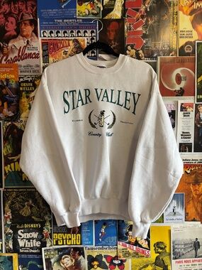 Jerzees White Crewneck Sweatshirt with Green "Star Valley" Print
